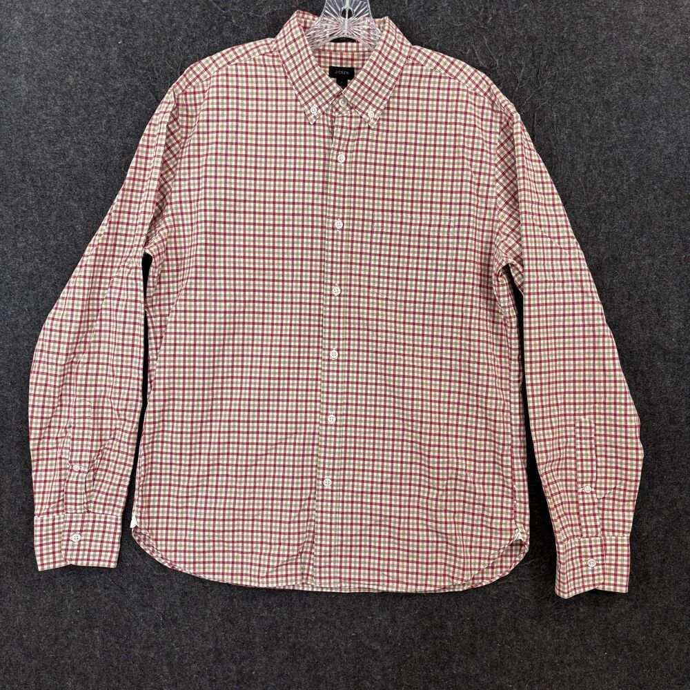 J.Crew Shirt Men's Large Red Check Cotton Slim Fit Button Down Pocket Casual